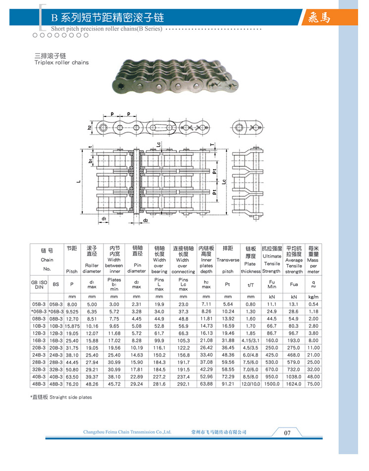 B系列短节距精密滚子链