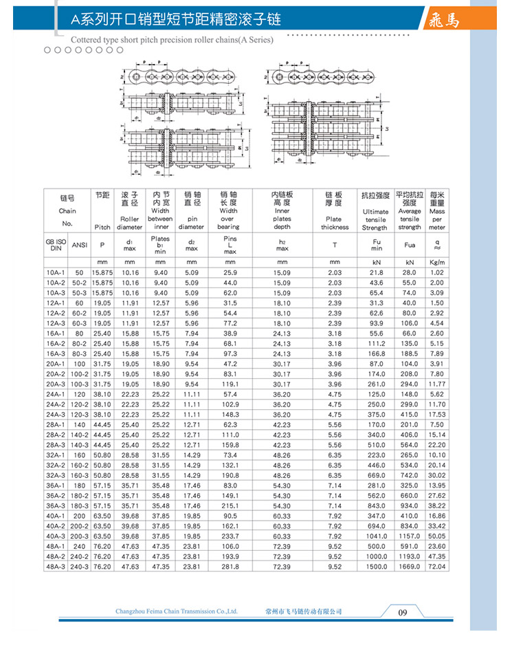 A系列开口销型短节距精密滚子链