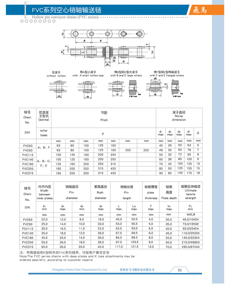 FVC系列空心销轴输送链