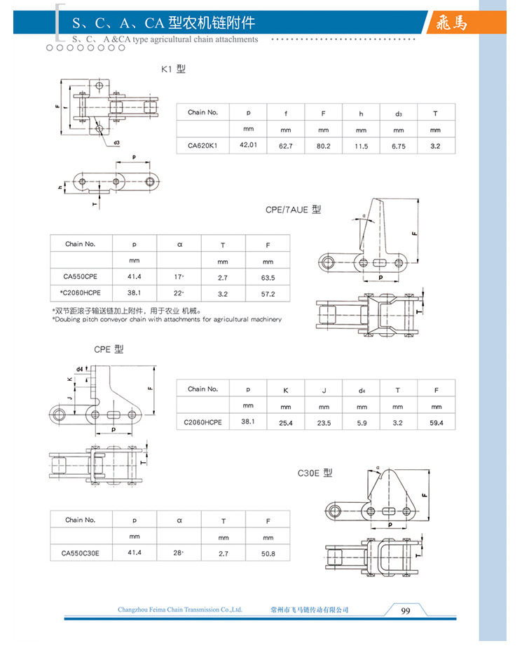 S、C、A、CA型农机链附件
